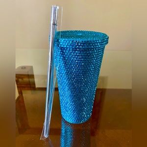 New Turquoise 16 oz Stainless Steel Bling Rhinestone Tumbler Cup